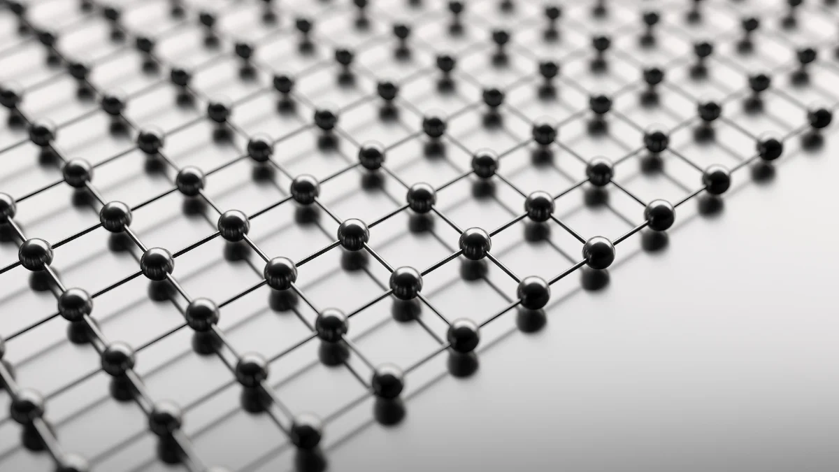 Abstraktes Netzwerk aus verbundenen schwarzen Kugeln und Linien, steht für digitale Strukturen, Vernetzung und innovative Pecos Leistungen in modernen Systemen.