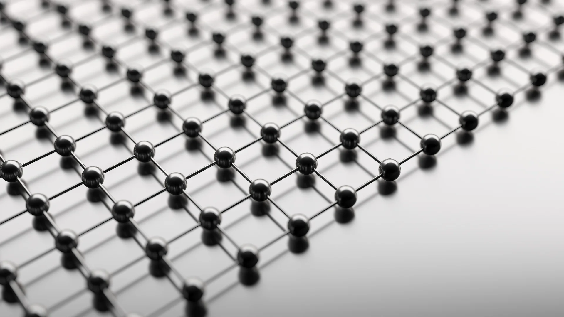 Abstraktes Netzwerk aus verbundenen schwarzen Kugeln und Linien, symbolisiert Datenstrukturen, Vernetzung und technologische Lösungen im Kontext Pecos.